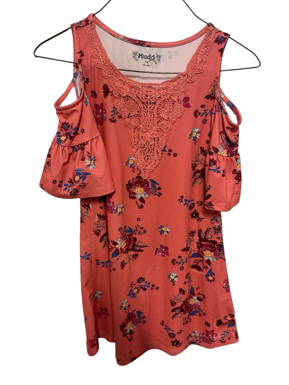 Mudd Girl’s Coral Floral Cold-Shoulder Top